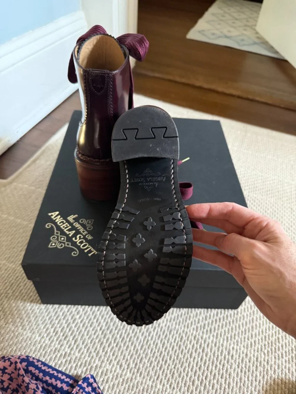 The Office of Angela Scott Mrs. Keira Leather Lace-Up Booties, Burgundy